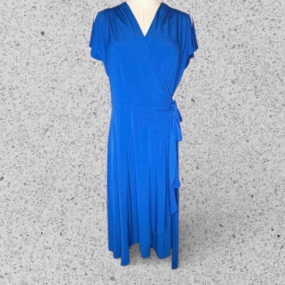 Vicky Tiel‎ Midi Wrap Flutter Sleeve Dress NEW Career Office Jersey Knit size S